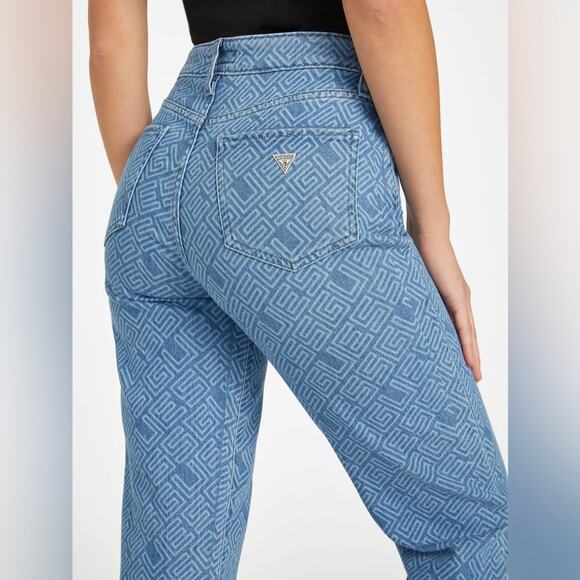 Guess Eco Mia Ultra High-Rise Logo Print Straight Jeans - Picture 2 of 9